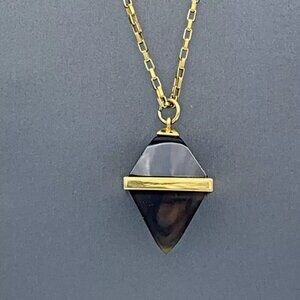 Ann Taylor 18” Long Brass Pendant Necklace, Black & Brown, 171962253
